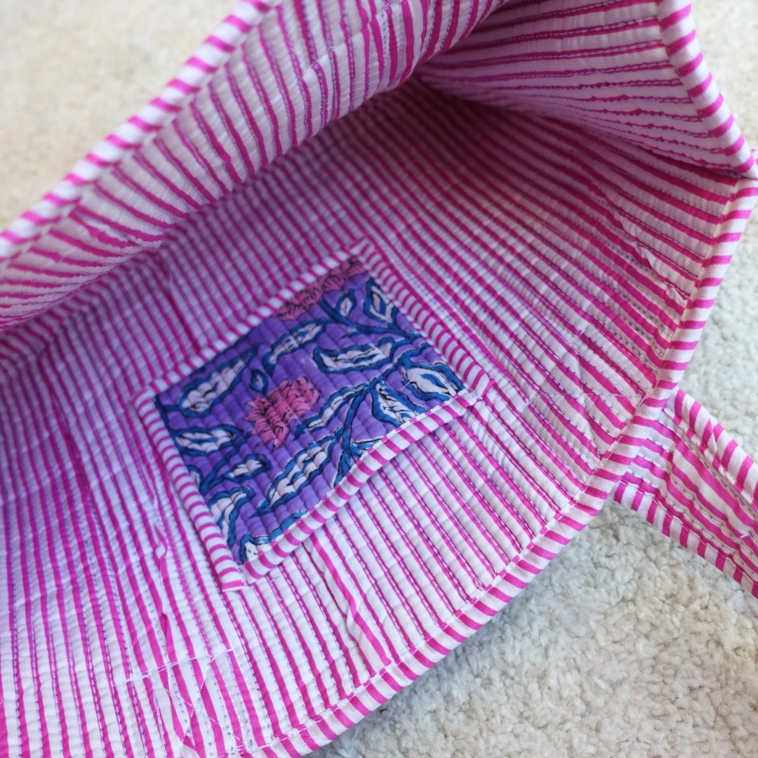 新作！Blockprint Mini Totebag - ピンクガーデン