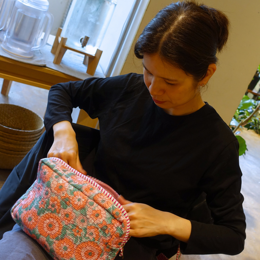 Blockprint Big Pouch - お花畑