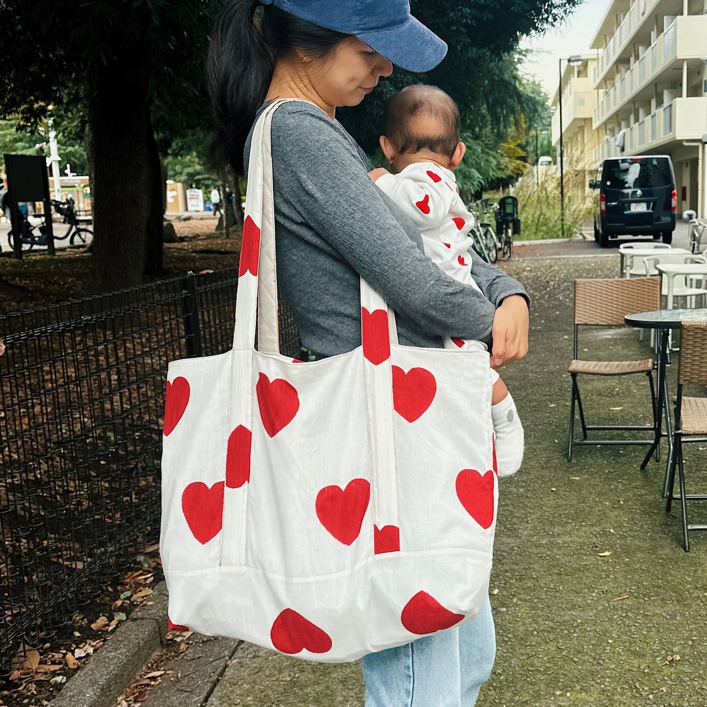 Blockprint Big Totebag - ハート イン ジャイプール (Made In Japan)