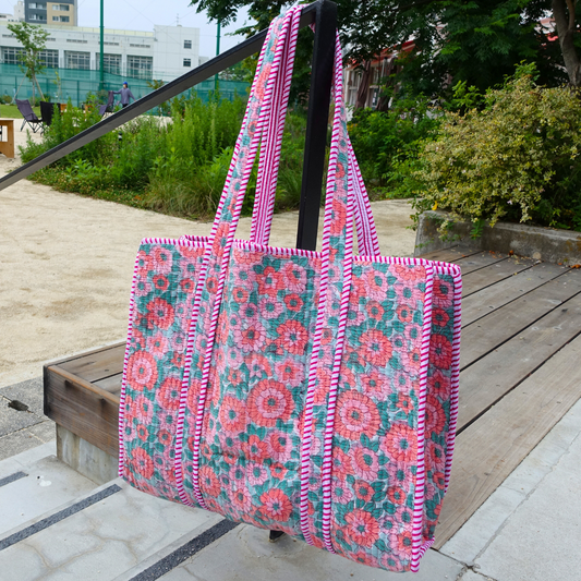 Blockprint Big Totebag - お花畑