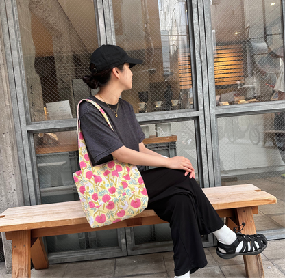 Blockprint Totebag (Handmede in Japan) - イエローピンク