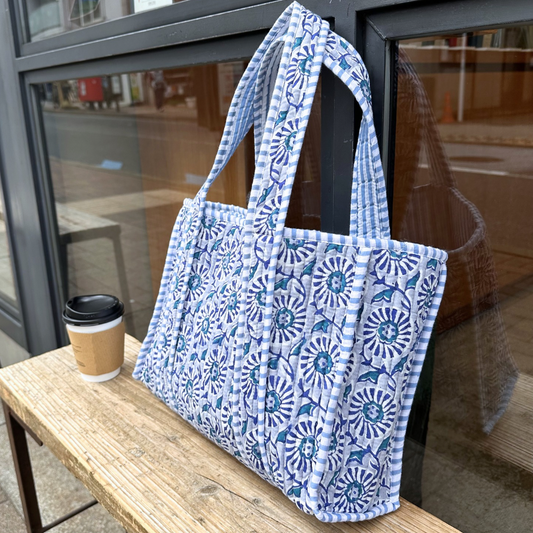 Blockprint Mini Totebag - ブルーガーデン