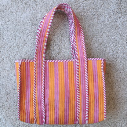 Blockprint Mini Totebag - オレンジストライプ