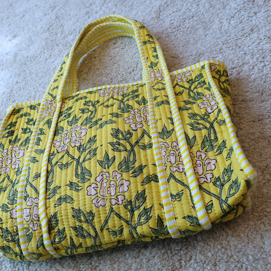 Blockprint Mini Totebag - レモンイエロー