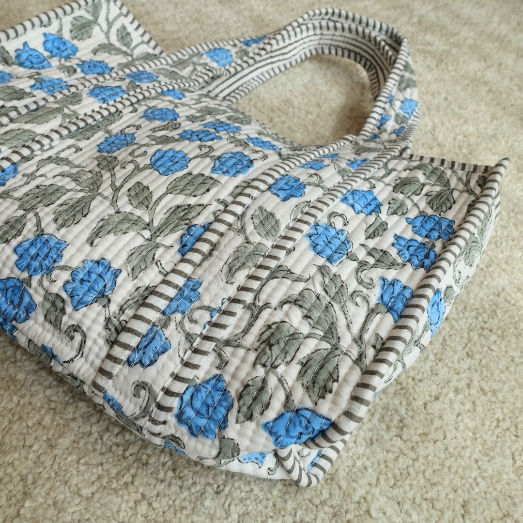 Blockprint Mini Totebag - アクアガーデン