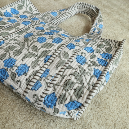 Blockprint Mini Totebag - アクアガーデン