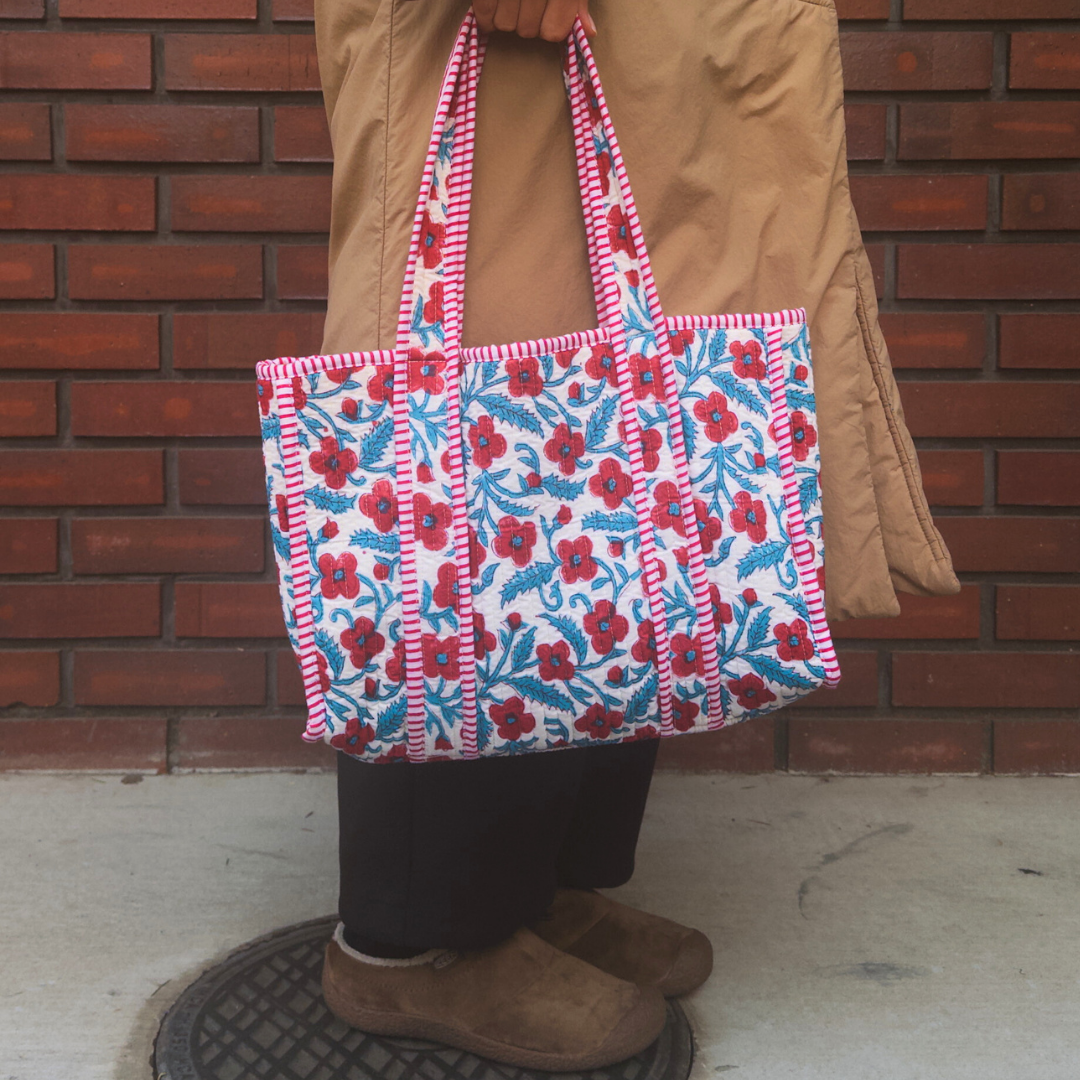 1/24 (土) 17時販売開始！Blockprint Mini Totebag - ピンクブロッサム