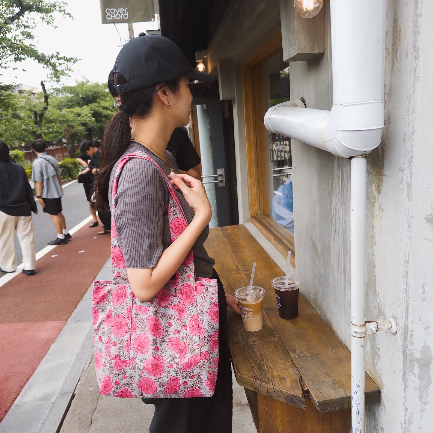 Blockprint Totebag (Handmede in Japan) - ピンクグレー