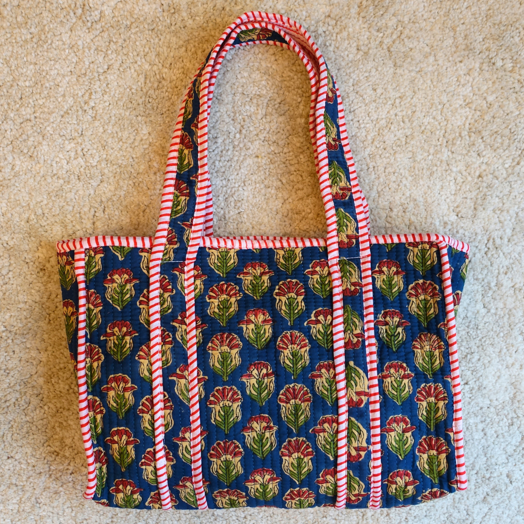 Blockprint Mini Totebag - ネイビーレッド