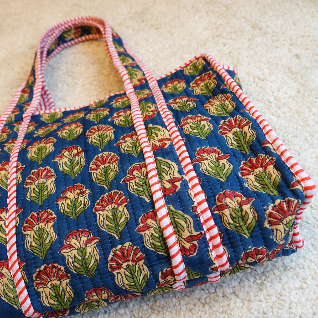 Blockprint Mini Totebag - ネイビーレッド
