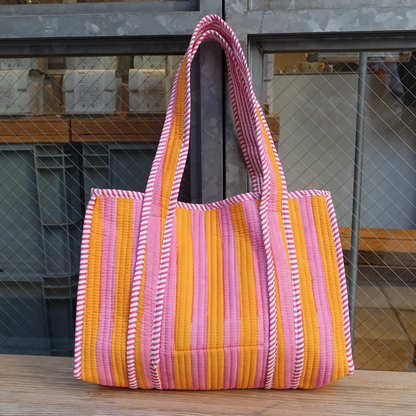 Blockprint Mini Totebag - オレンジストライプ