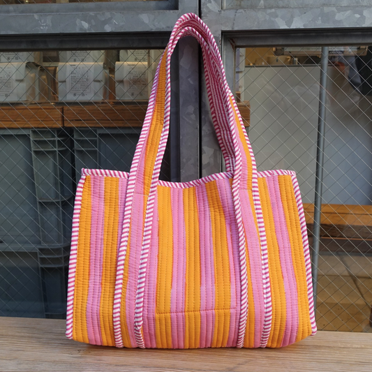 Blockprint Mini Totebag - オレンジストライプ
