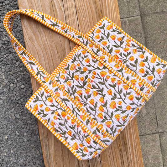 Blockprint Mini Totebag - イエローガーデン