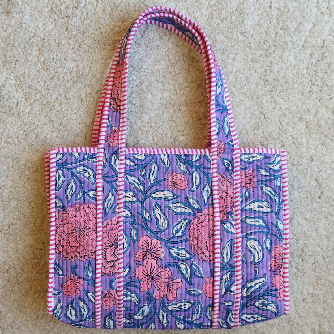 新作！Blockprint Mini Totebag - ピンクガーデン