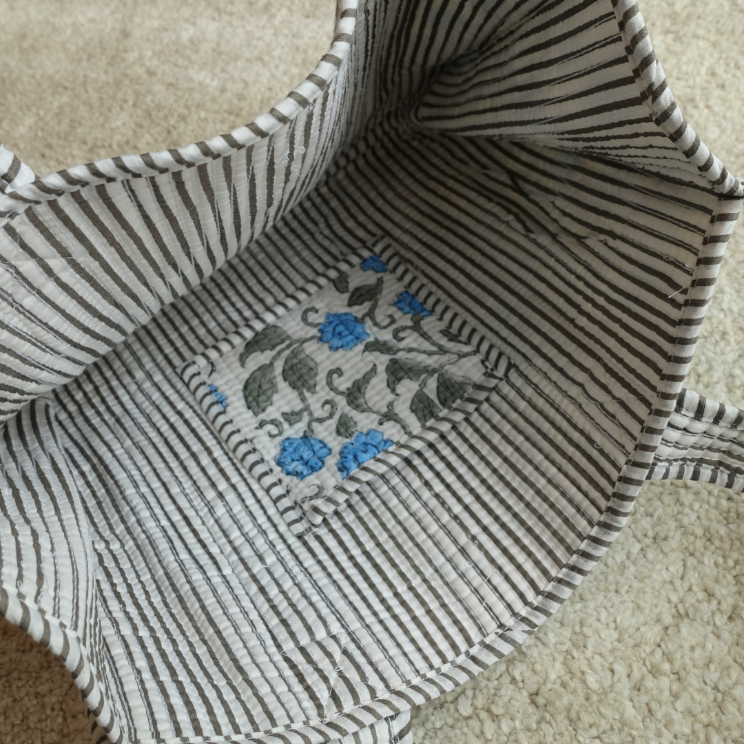 Blockprint Mini Totebag - アクアガーデン