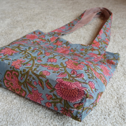 Blockprint Totebag (Handmede in Japan) - ブルーピンク