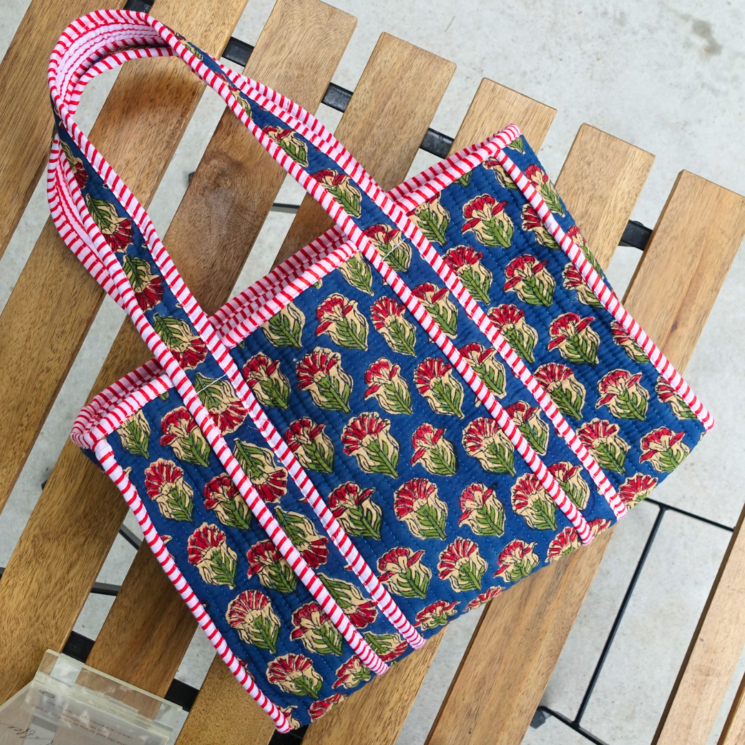 セール！Blockprint Mini Totebag - ネイビーレッド