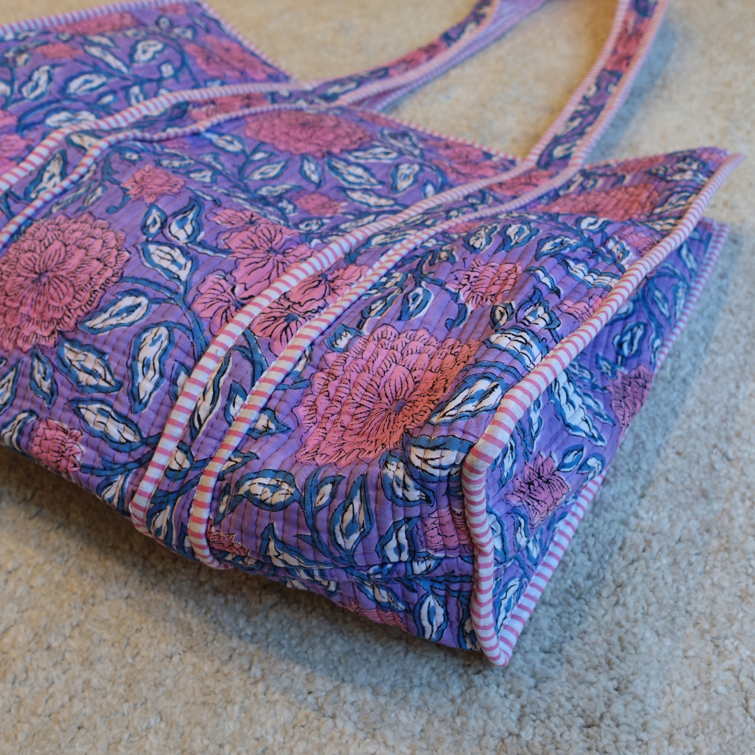 Blockprint Big Totebag - ピンクガーデン