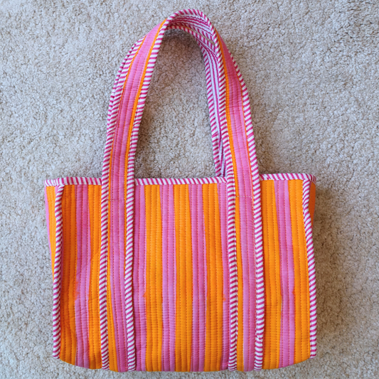 Blockprint Mini Totebag - オレンジストライプ