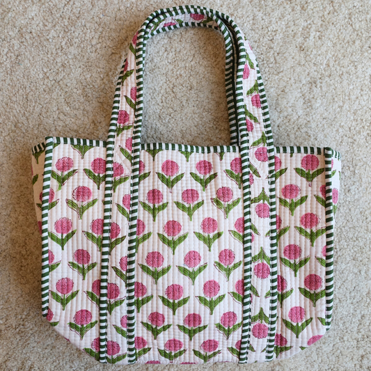 Blockprint Mini Totebag - ピンクガーデン