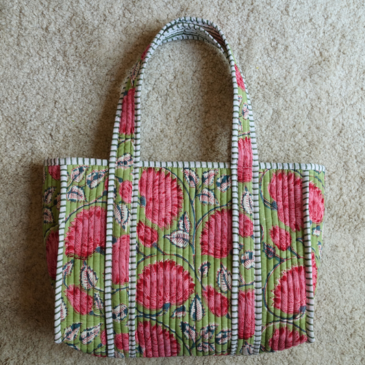 3/30 (月)20時販売開始！Blockprint Mini Totebag - グリーンフラワー