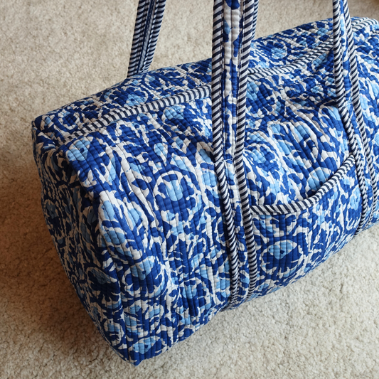 Blockprint ボストンバッグ - ブルーマーブル