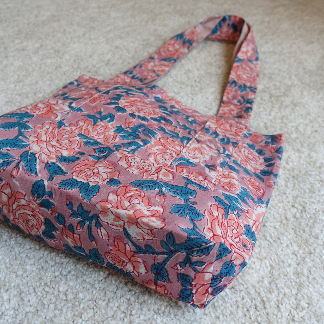 Blockprint Totebag (Handmede in Japan) - ピンク