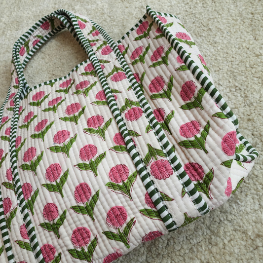 Blockprint Mini Totebag - ピンクガーデン