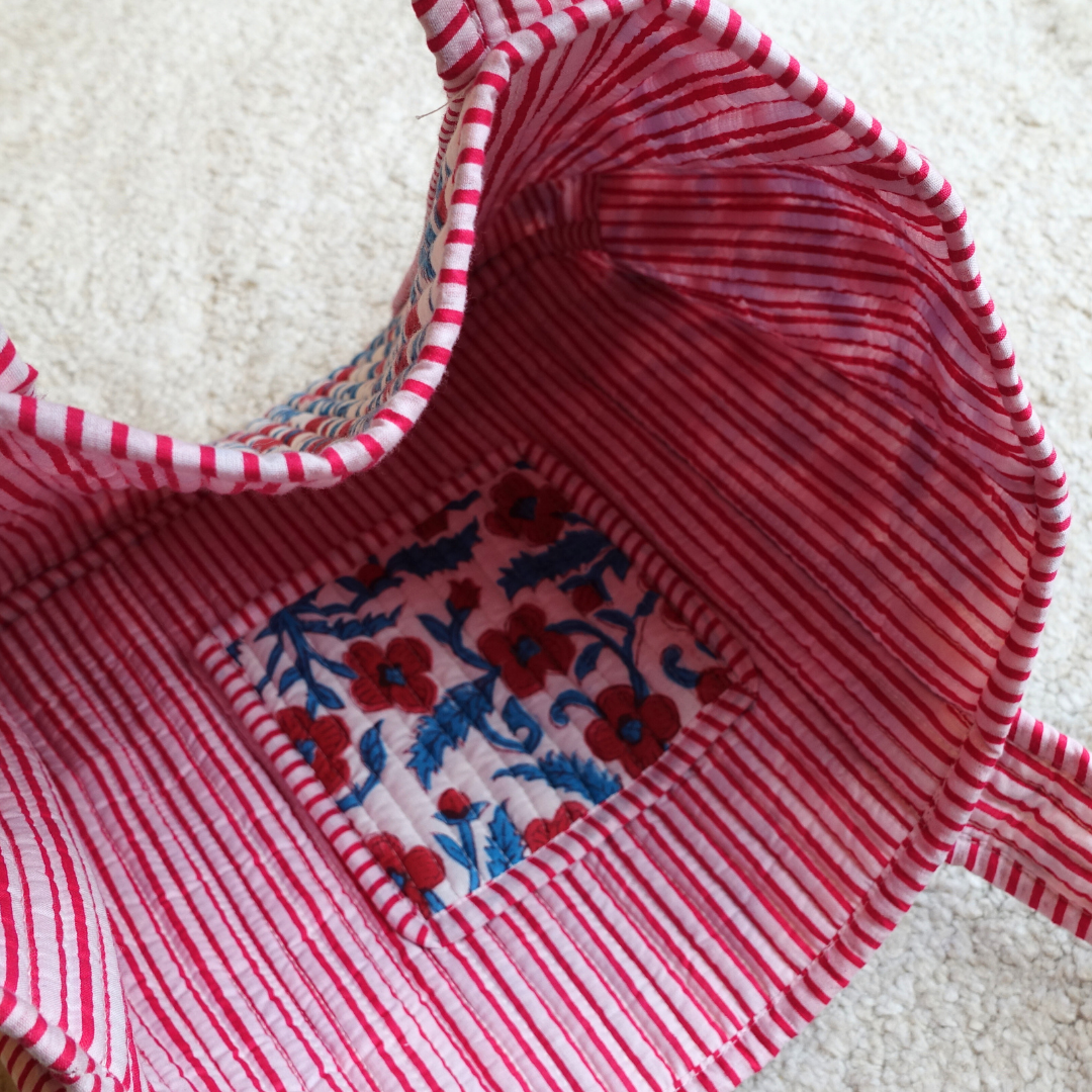 1/24 (土) 17時販売開始！Blockprint Mini Totebag - ピンクブロッサム