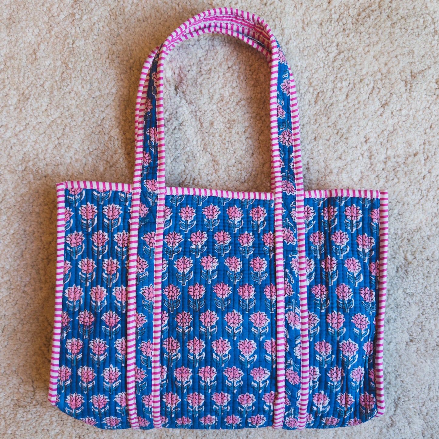 08. Blockprint Mini Totebag - ラブリーブルー