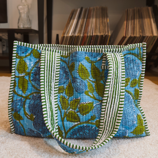 03. Blockprint Mini Totebag - ターコイズブルー