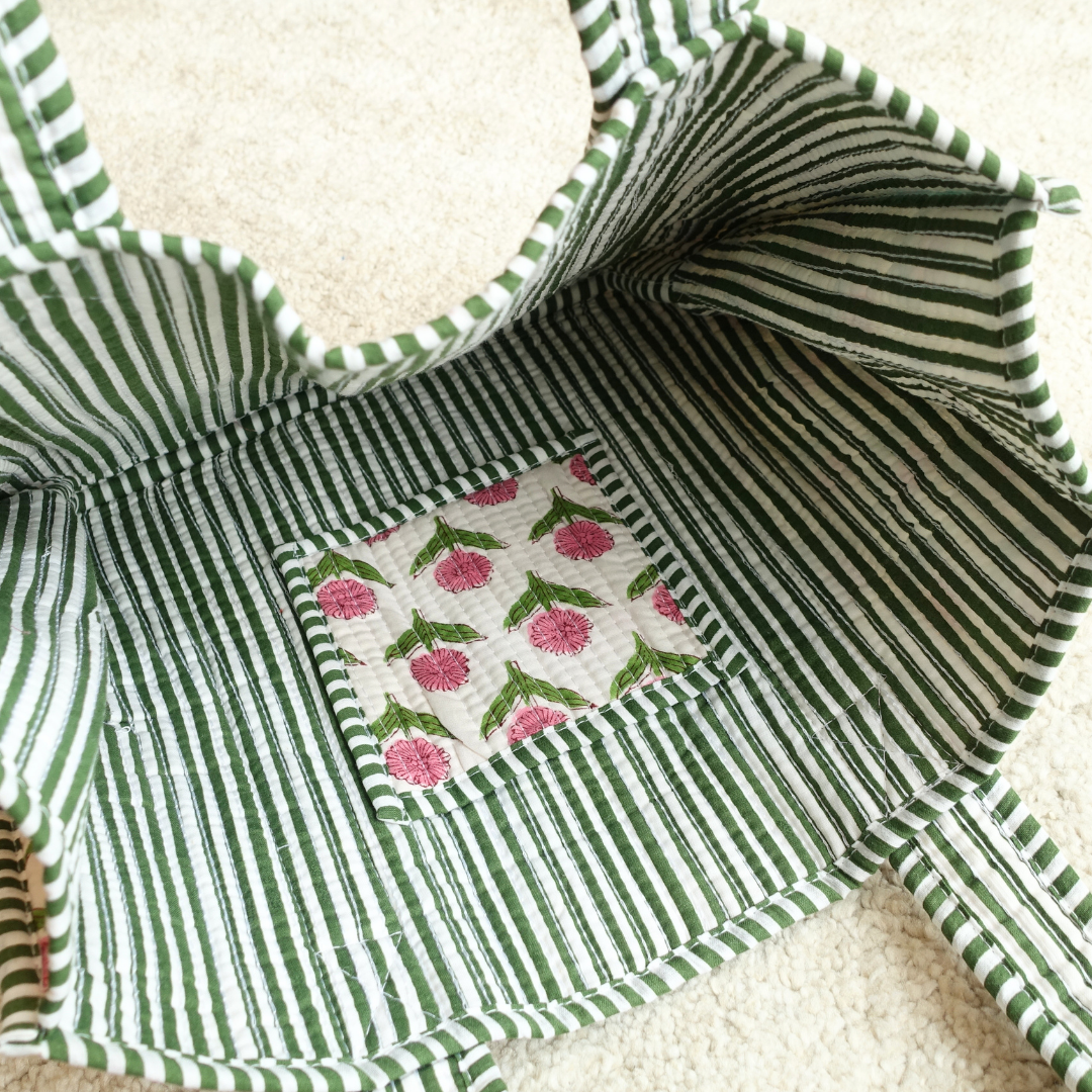 Blockprint Mini Totebag - ピンクガーデン