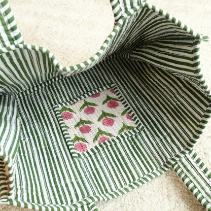 Blockprint Mini Totebag - ピンクガーデン