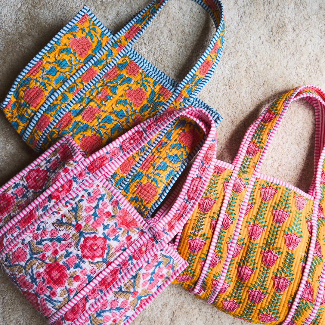 Blockprint Mini Totebag - ラブリーフローラル