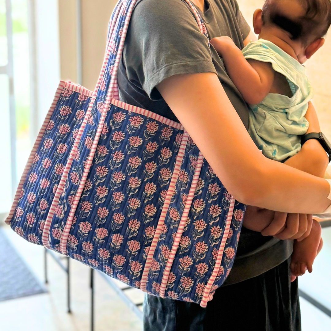 08. Blockprint Mini Totebag - ラブリーブルー