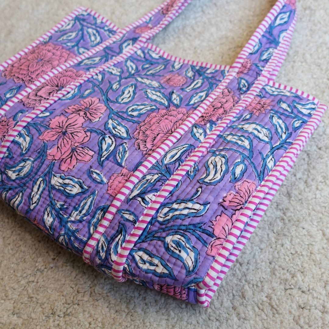 新作！Blockprint Mini Totebag - ピンクガーデン