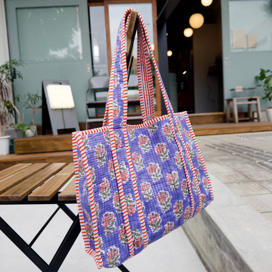12. Blockprint Mini Totebag - ネイビールージュ