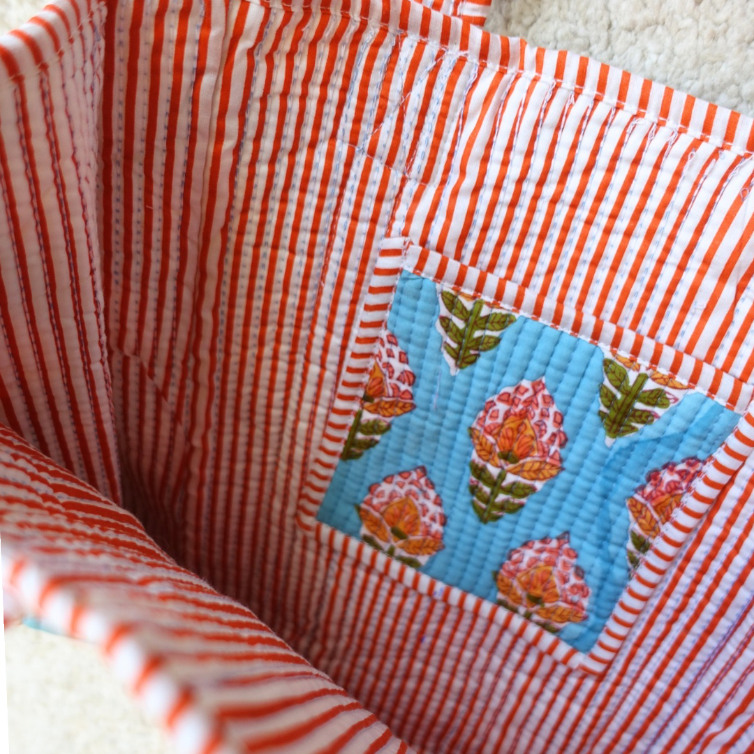 09. 新作！Blockprint Mini Totebag - オレンジブルー