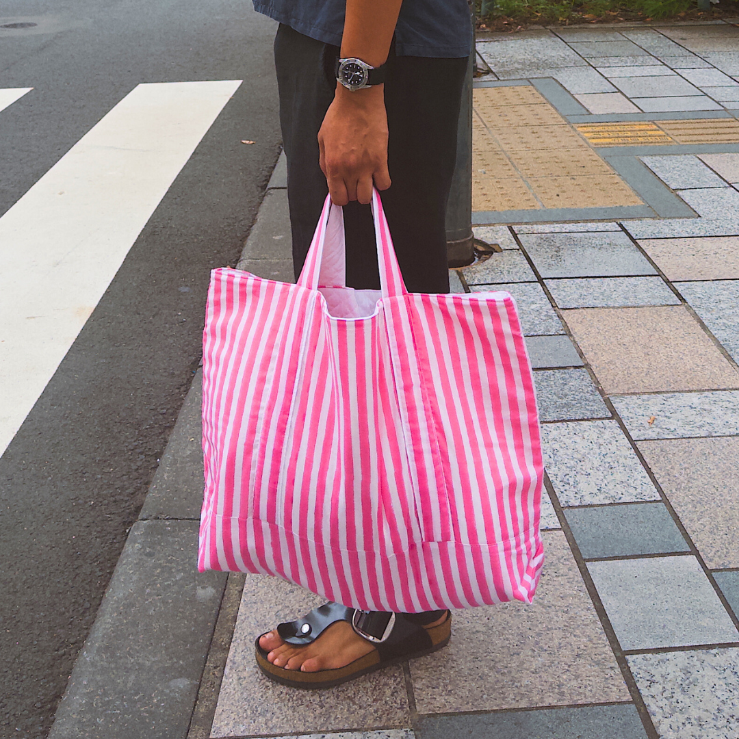 9/14 (日) 17時販売開始！Blockprint Big Totebag - キャンディストライプ
