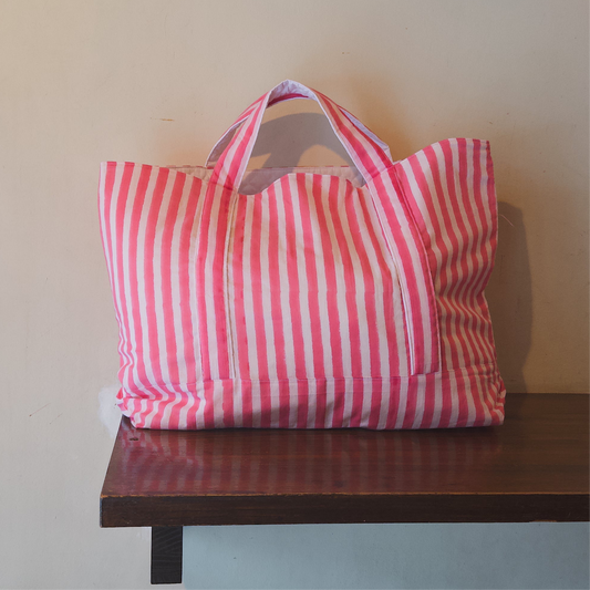 9/14 (日) 17時販売開始！Blockprint Big Totebag - キャンディストライプ