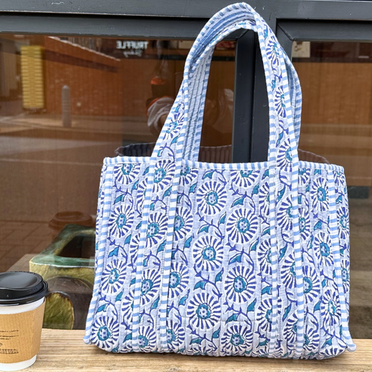 Blockprint Mini Totebag - ブルーガーデン